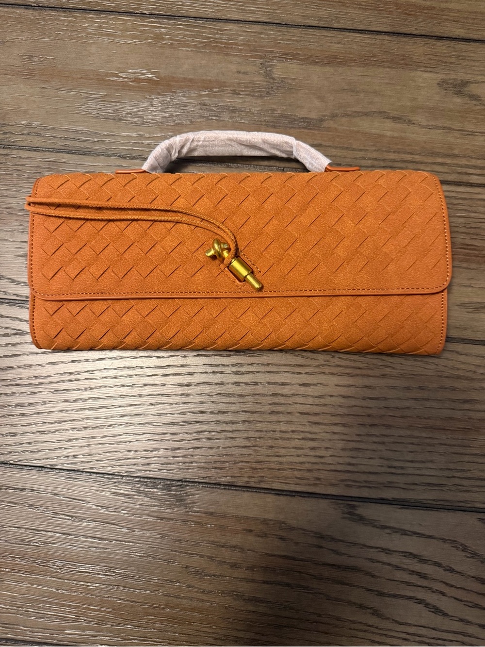 Woven Orange Women's Clutch Handbag with Top Handle
